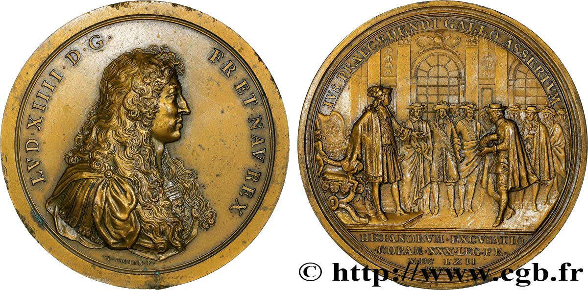 LOUIS XIV LE GRAND OU LE ROI SOLEIL Médaille, Droit de préséance reconnu par l’Espagne TTB+