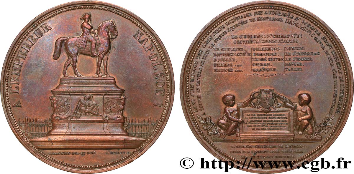 DEUXIÈME RÉPUBLIQUE Médaille, Inauguration de la statue équestre de Napoléon Ier à Lyon TTB
