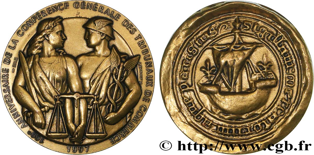 III REPUBLIC Médaille, 100e anniversaire de la Conférence Générale des tribunaux de commerce AU