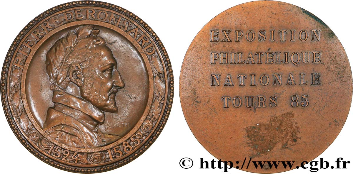 LITTÉRATURE : ÉCRIVAINS/ÉCRIVAINES - POÈTES Médaille, Pierre de Ronsard, Exposition philatélique TTB+