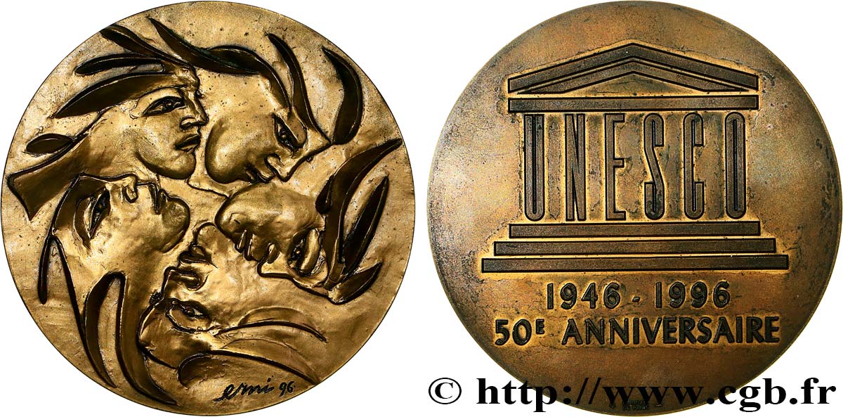QUINTA REPUBLICA FRANCESA Médaille, 50e anniversaire de l’UNESCO, les cinq continents MBC+