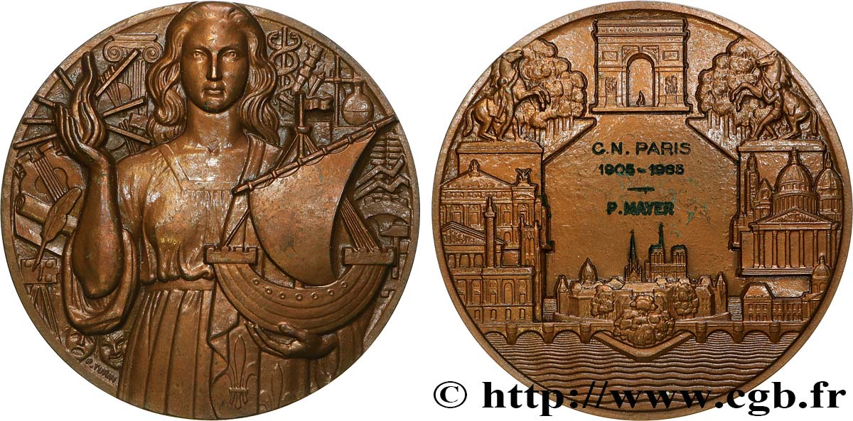 CINQUIÈME RÉPUBLIQUE Médaille de récompense, Paris par Pierre Turin TTB+