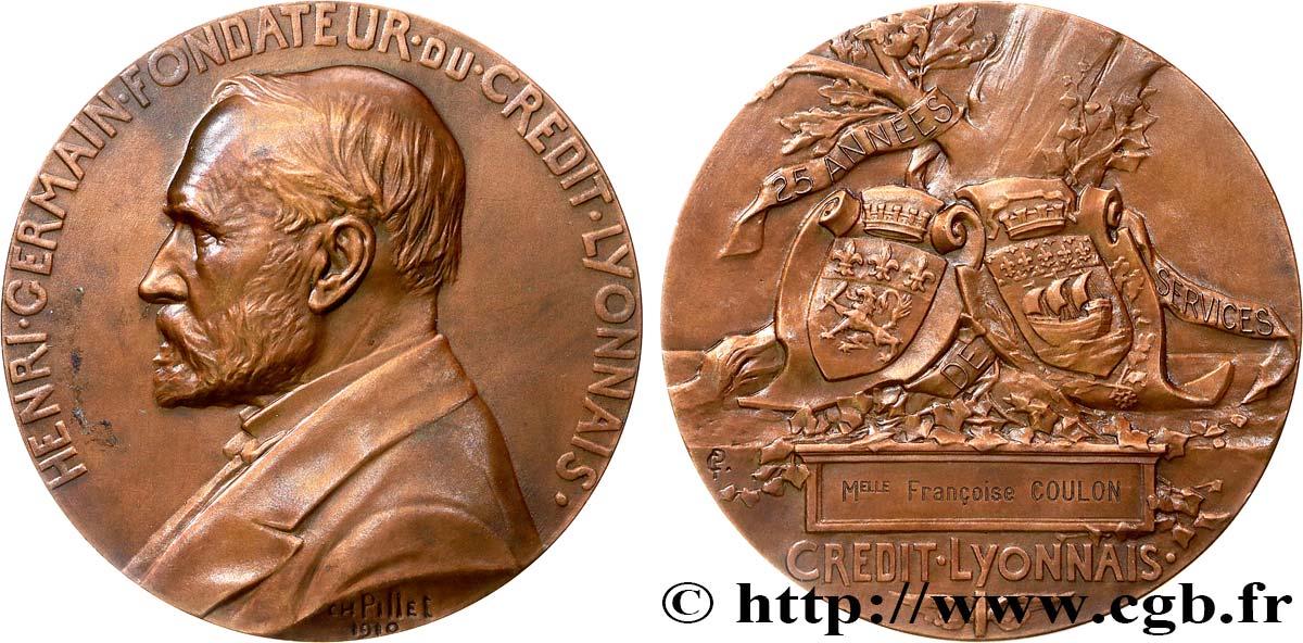 TROISIÈME RÉPUBLIQUE Médaille, Crédit Lyonnais, Henri Germain TTB+
