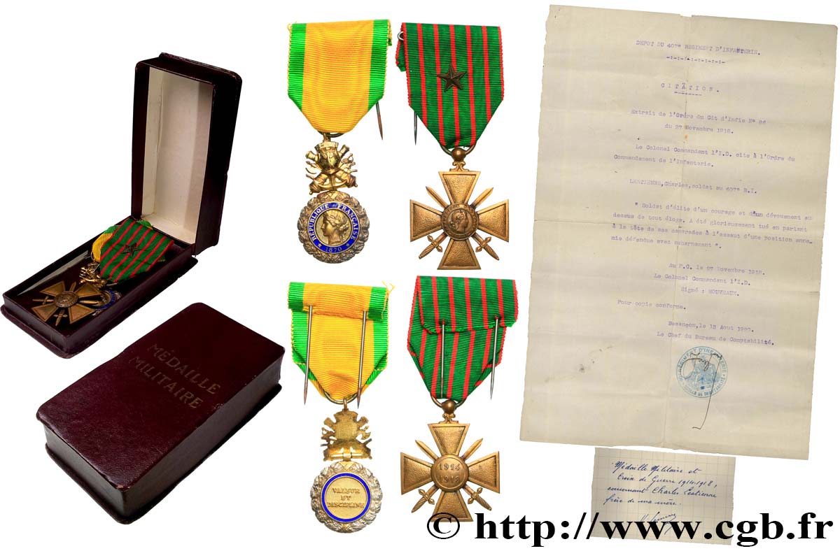 III REPUBLIC Médaille militaire, sous-officier et Croix de guerre AU