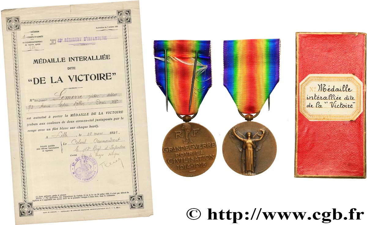 TERCERA REPUBLICA FRANCESA Médaille commémorative interalliée de la Victoire, Grande Guerre 1914-1918 MBC