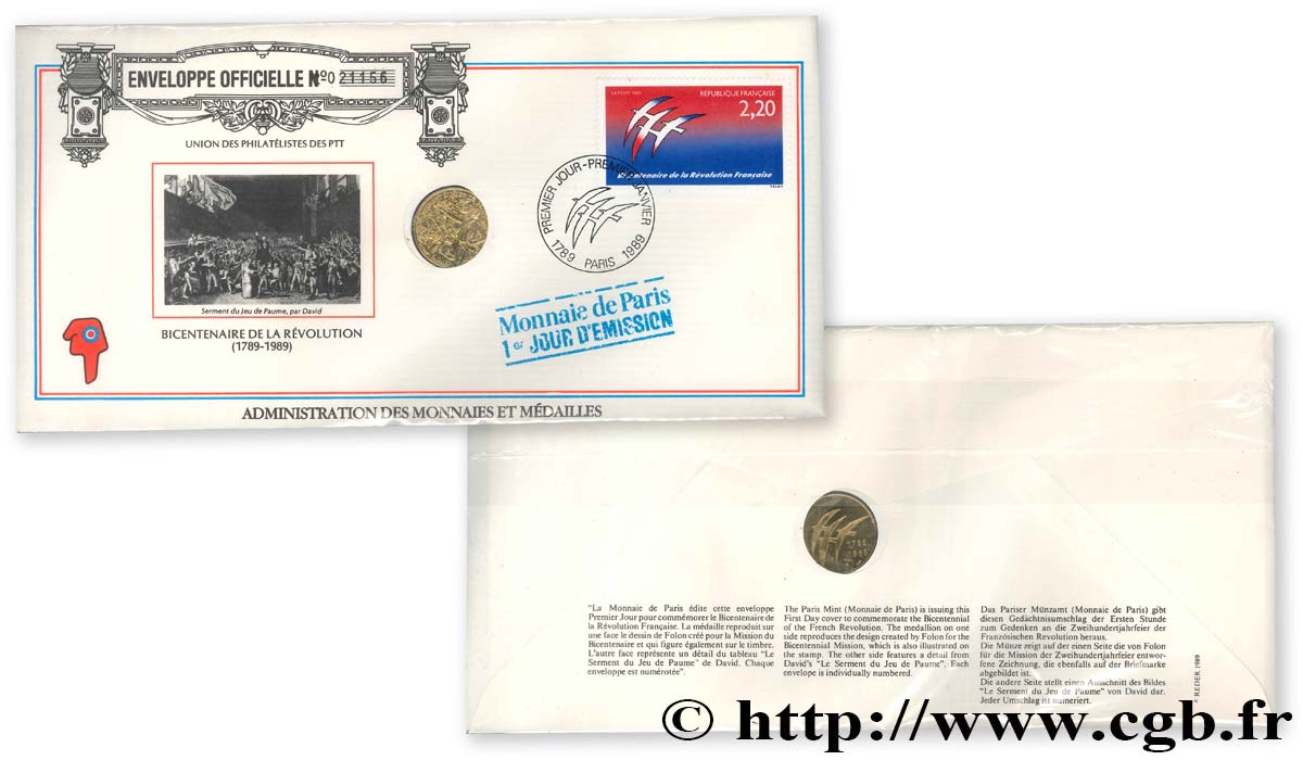 CINQUIÈME RÉPUBLIQUE Médaille Du Bicentenaire de la Révolution Française FDC