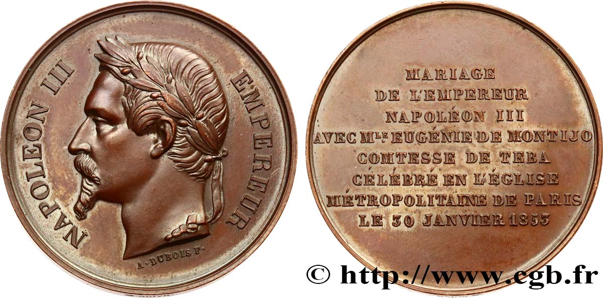 SECOND EMPIRE Médaille, Mariage de Napoléon III et Eugénie SUP