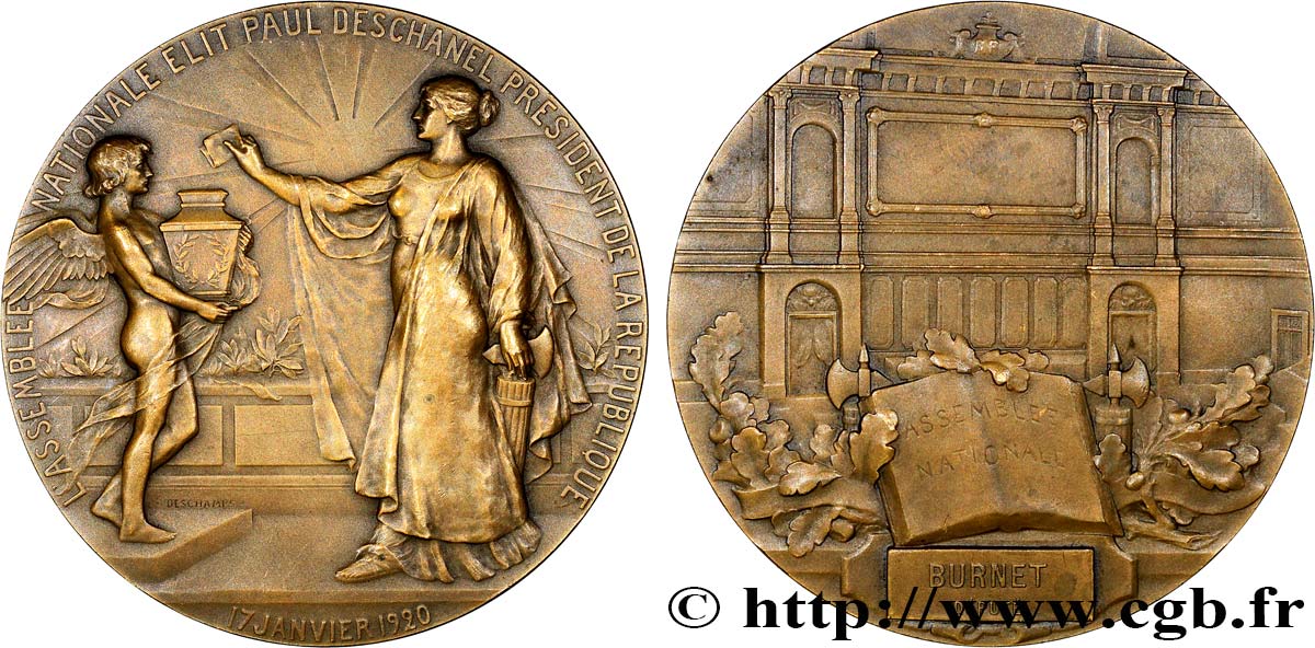 TROISIÈME RÉPUBLIQUE Médaille, Élection de Paul Deschanel TTB+