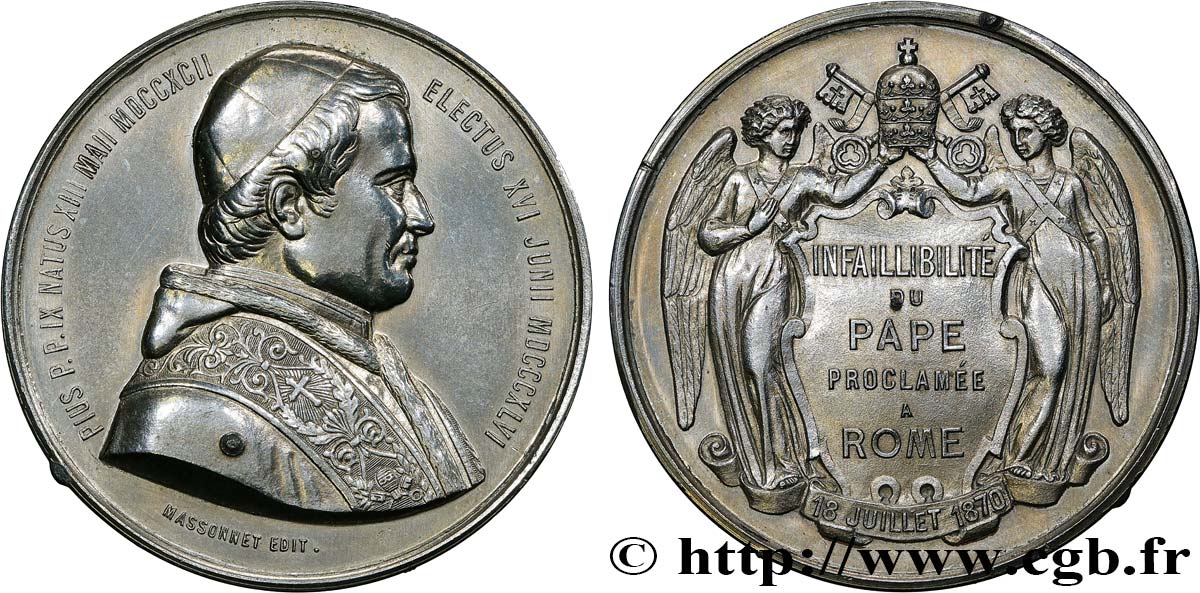 ITALIE - ÉTATS DU PAPE - PIE IX (Jean-Marie Mastai Ferretti) Médaille, Infaillibilité du pape TTB+