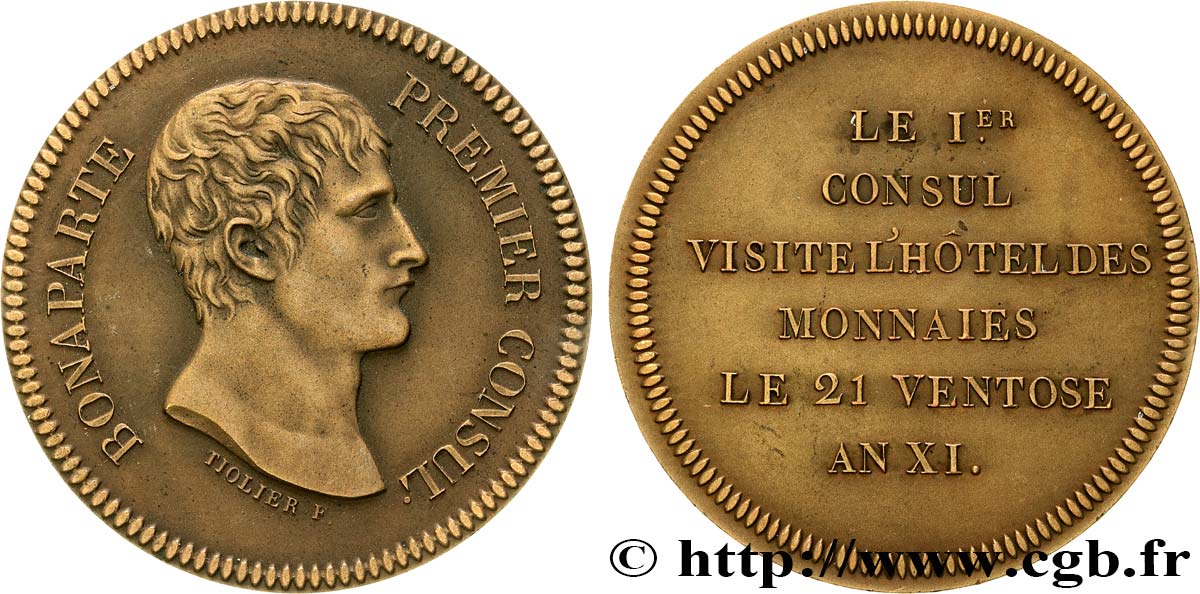 CONSULAT Médaille, Visite de Bonaparte à l’hôtel des Monnaies de Paris, refrappe TTB+