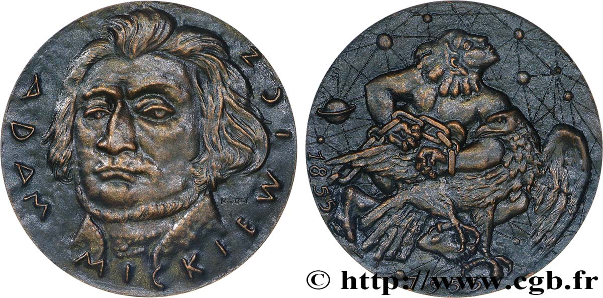 LITERATURE : WRITERS - POETS Médaille, Adam Mickiewicz, Centenaire de sa mort VZ