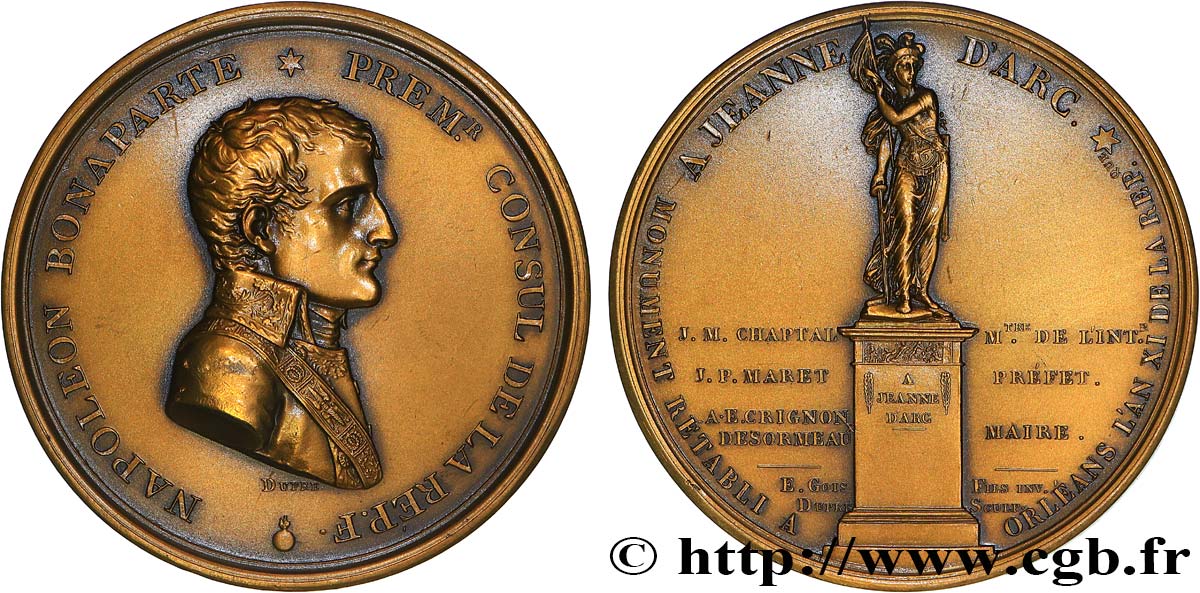 CONSULAT Médaille, Rétablissement du monument Jeanne d’Arc à Orléans, refrappe SUP