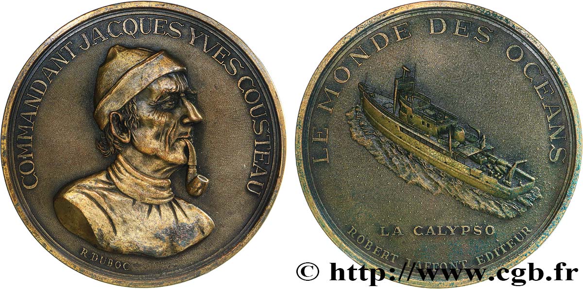 MER ET MARINE : PAQUEBOTS, NAVIRES, BATEAUX Médaille, Commandant Cousteau, la Calypso TTB+
