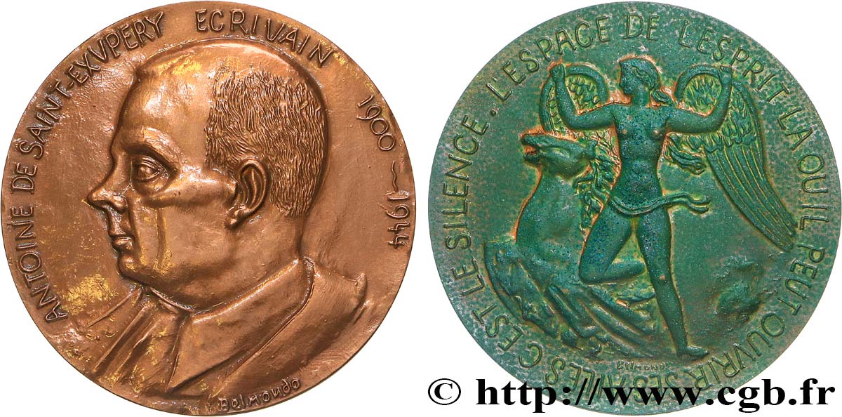 LITTÉRATURE : ÉCRIVAINS/ÉCRIVAINES - POÈTES Médaille, Antoine de Saint-Exupéry SUP/TTB+