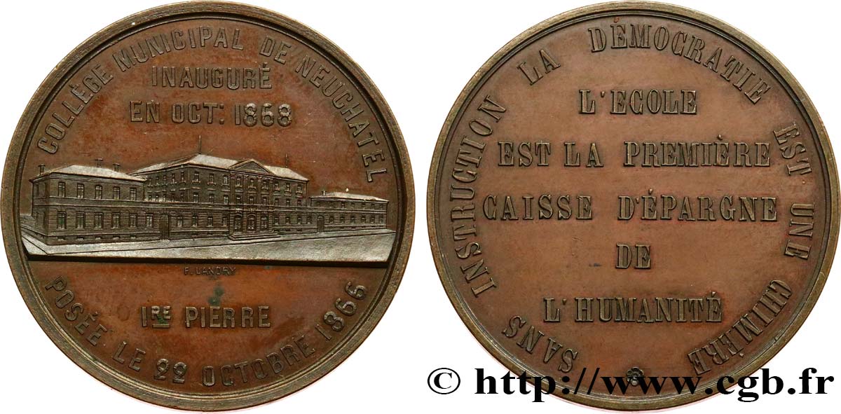 SCHWEIZ -  KANTON NEUCHATEL Médaille, Inauguration du Collège municipal de Neuchâtel VZ