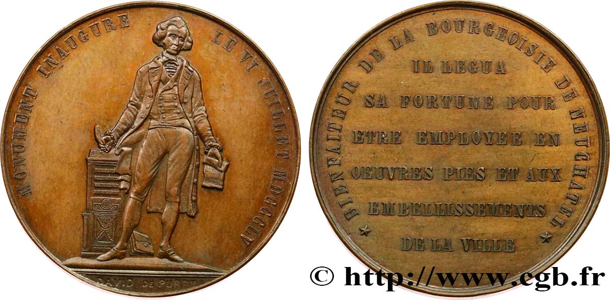 SVIZZERA  Médaille, Inauguration du monument de David de Purry SPL