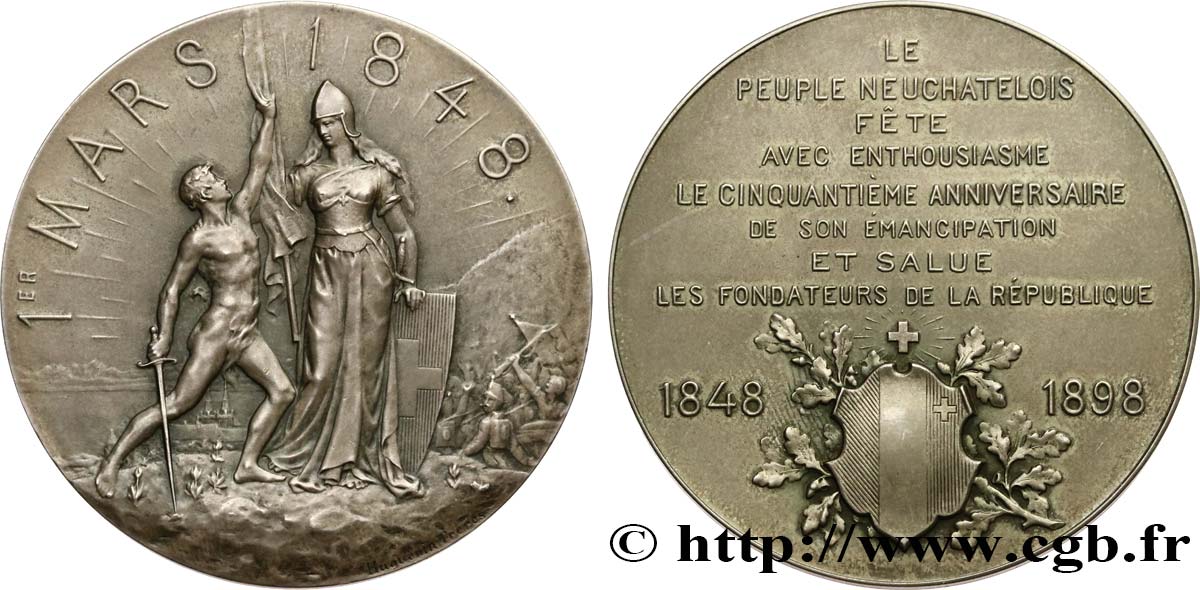 SWITZERLAND - CANTON OF NEUCHATEL Médaille, 50e anniversaire d’émancipation du peuple neuchâtelois AU