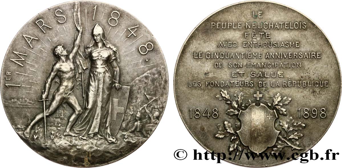 SUISSE - CANTON DE NEUCHATEL Médaille, 50e anniversaire d’émancipation du peuple neuchâtelois TTB+