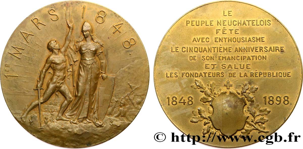 SWITZERLAND - CANTON OF NEUCHATEL Médaille, 50e anniversaire d’émancipation du peuple neuchâtelois AU