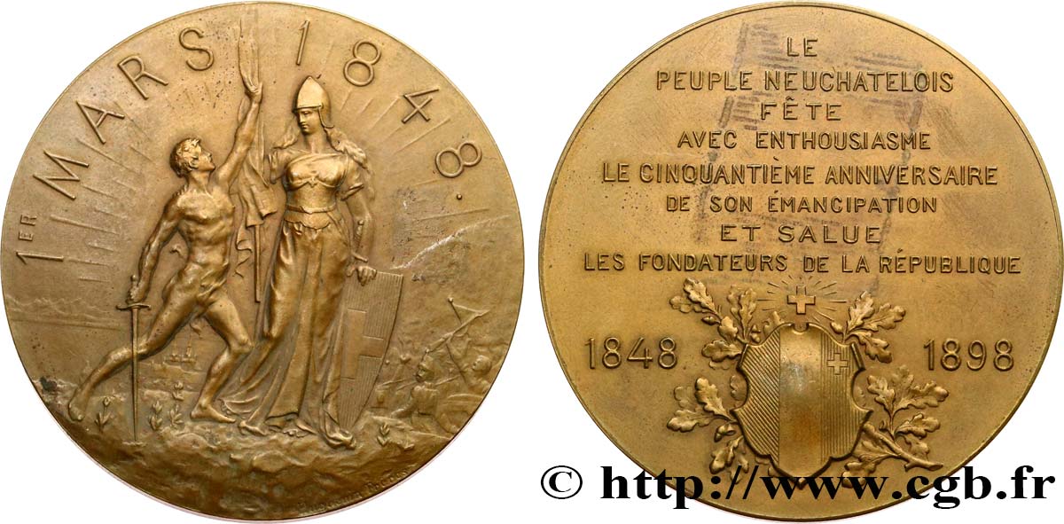 SUISSE - CANTON DE NEUCHATEL Médaille, 50e anniversaire d’émancipation du peuple neuchâtelois TTB+