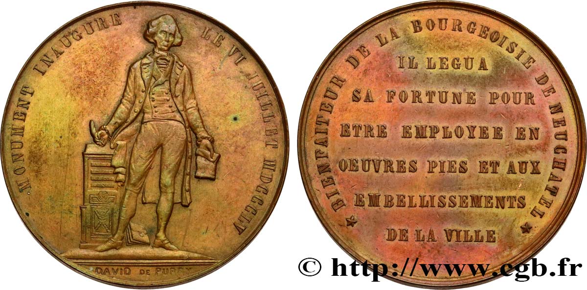 SUISSE Médaille, Inauguration du monument de David de Purry TTB