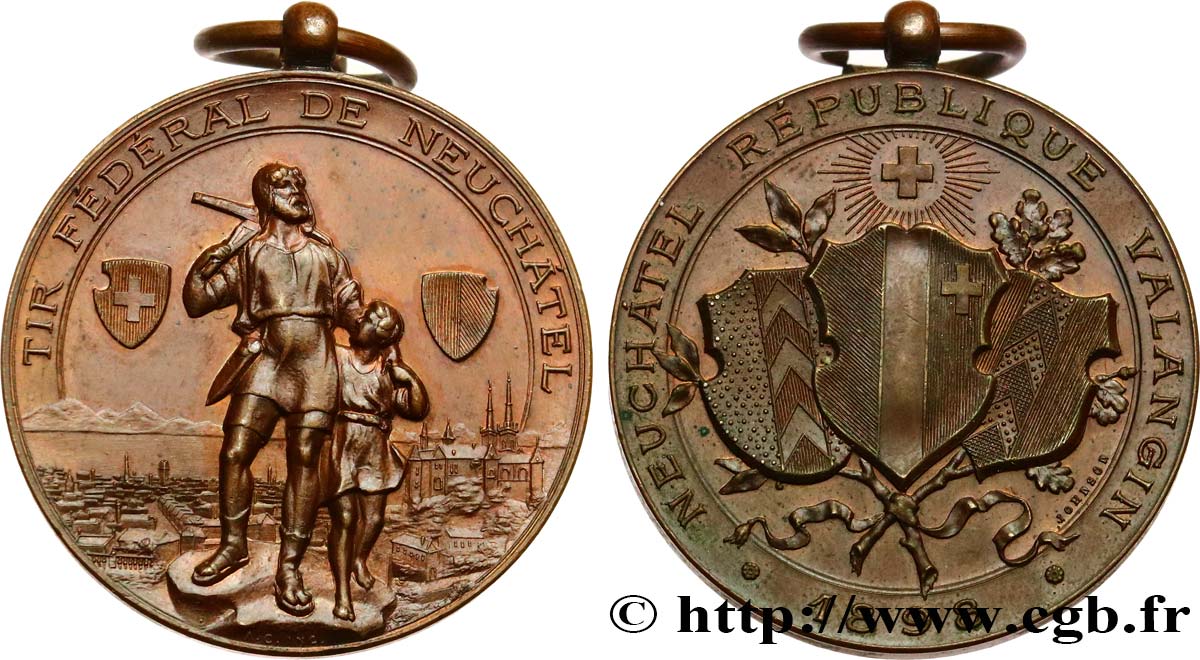 SCHWEIZ -  KANTON NEUCHATEL Médaille, Tir fédéral de Neuchâtel VZ