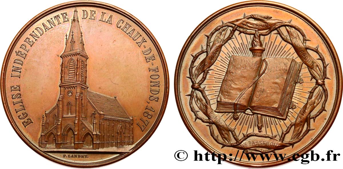 SWITZERLAND - CANTON OF NEUCHATEL Médaille, Église indépendante de la Chaux-de-Fonds AU/MS