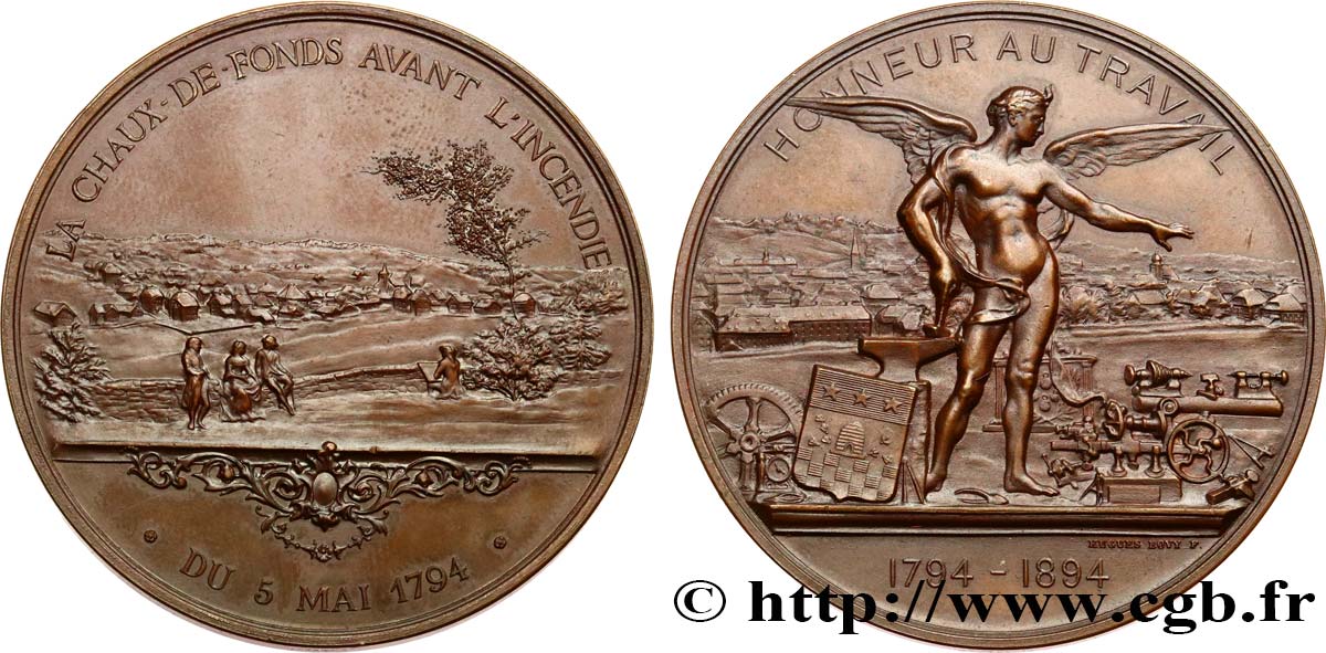 SUISSE - CANTON DE NEUCHATEL Médaille, Honneur au travail, Centenaire de l’Incendie de la Chaux-de-Fonds SUP