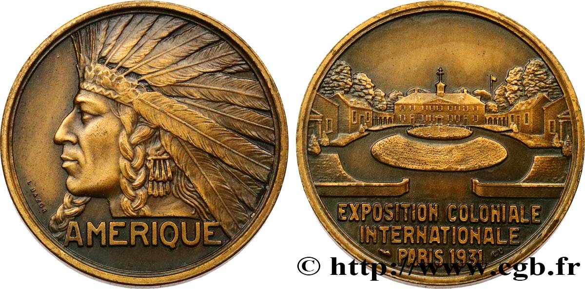 TERCERA REPUBLICA FRANCESA Médaille, Exposition Coloniale Internationale - Amérique MBC+