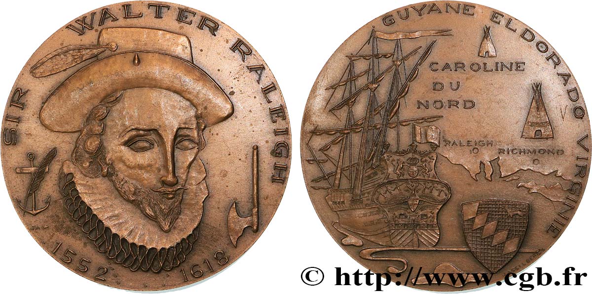 LITERATURE : WRITERS - POETS Médaille, Sir Walter Raleigh AU