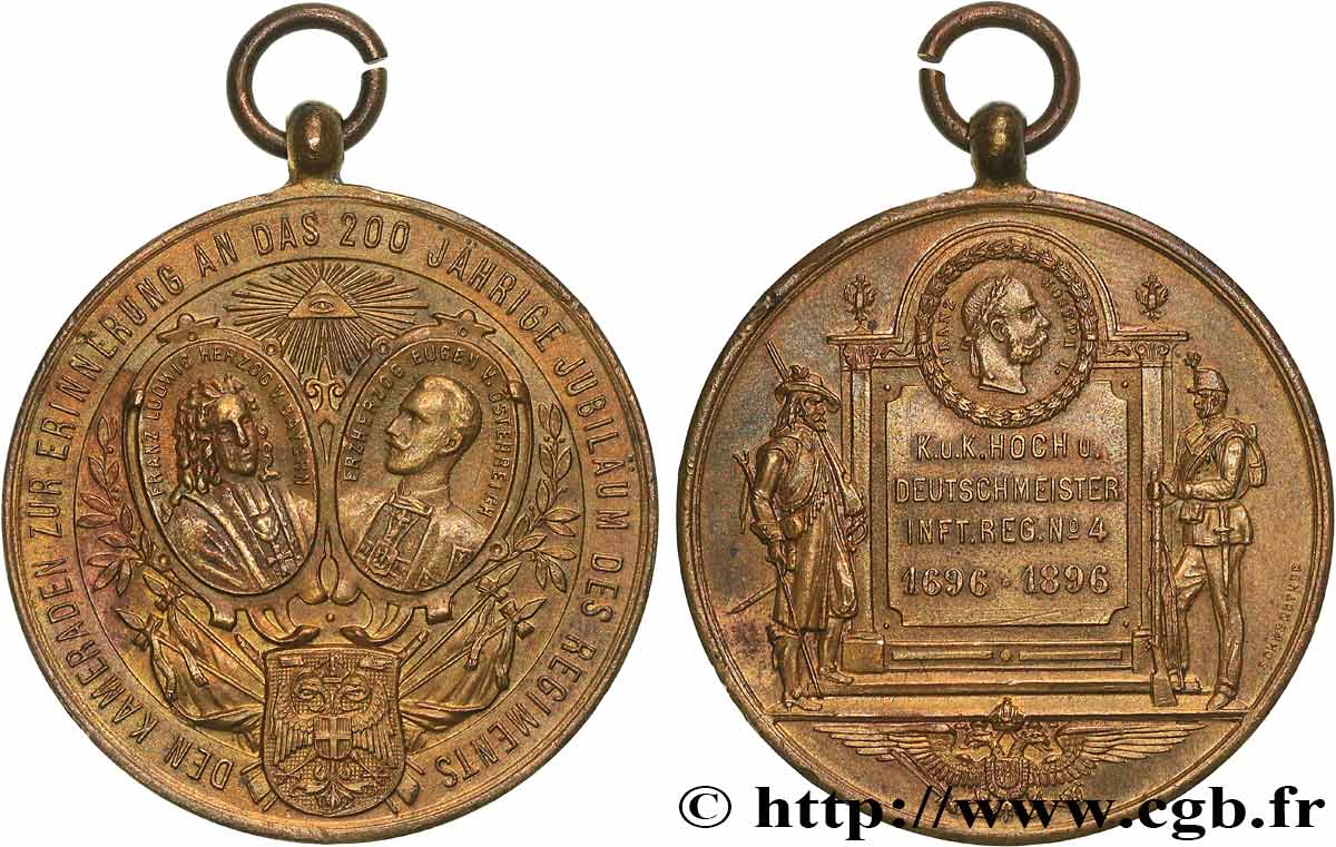 AUTRICHE - FRANÇOIS-JOSEPH Ier Médaille, Souvenir des 200 ans du régiment d’infanterie n°4 MBC+