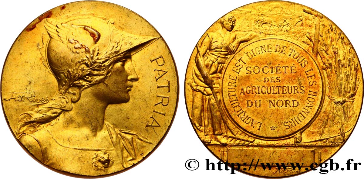 AGRICULTURAL, HORTICULTURAL, FISHING AND HUNTING SOCIETIES Médaille, Patria, Société des agriculteurs du Nord XF