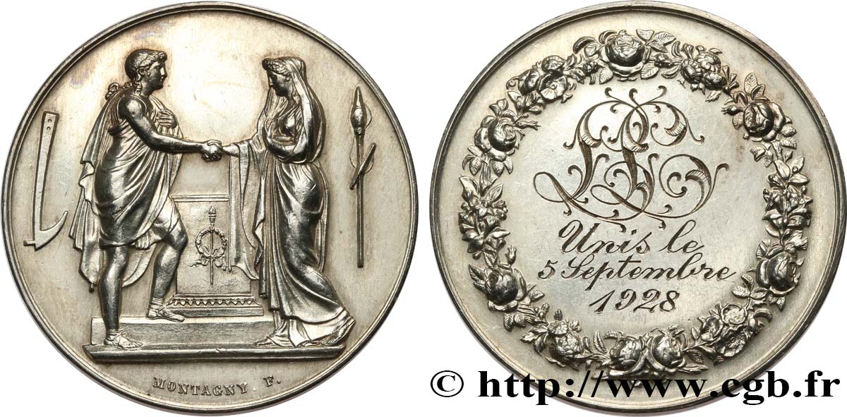 AMOUR ET MARIAGE Médaille de mariage, Couple antique TTB