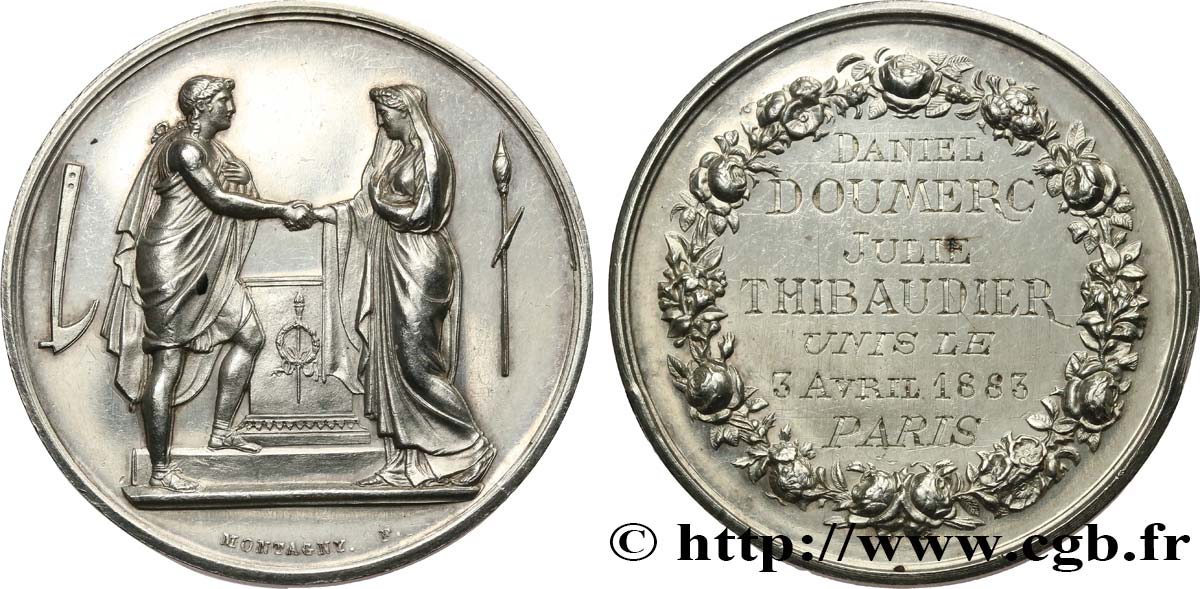 AMOUR ET MARIAGE Médaille de mariage, Couple antique TTB+/TTB