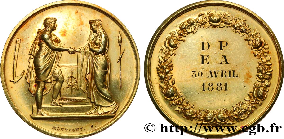 AMOUR ET MARIAGE Médaille de mariage, Couple antique q.SPL