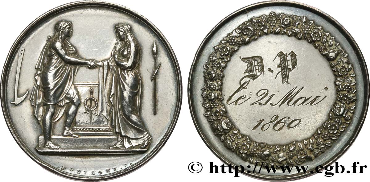 LOVE AND MARRIAGE Médaille de mariage, Couple antique XF