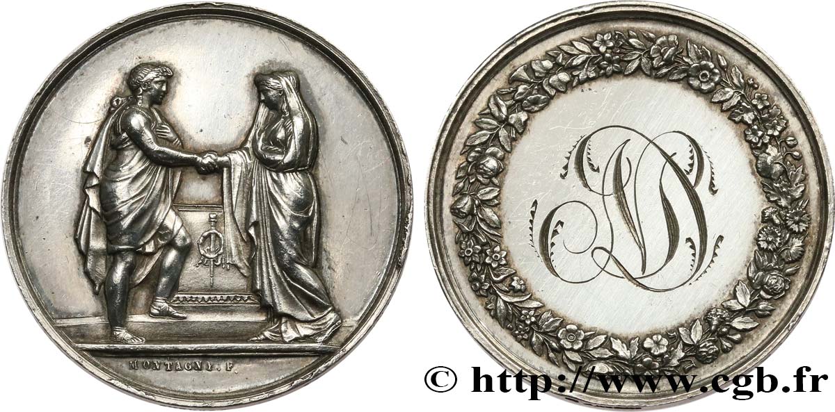 AMOUR ET MARIAGE Médaille de mariage, Couple antique TTB