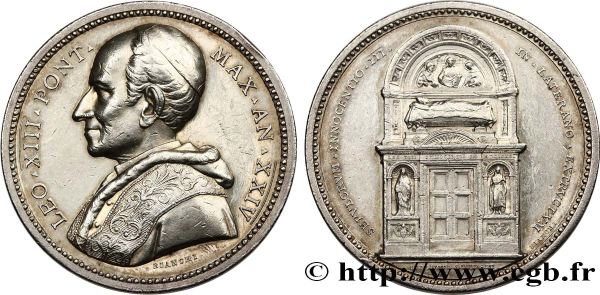 ITALIE - ÉTATS DU PAPE - LÉON XIII (Vincenzo Gioacchino Pecci) Médaille, Tombe du pape Innocent III TTB