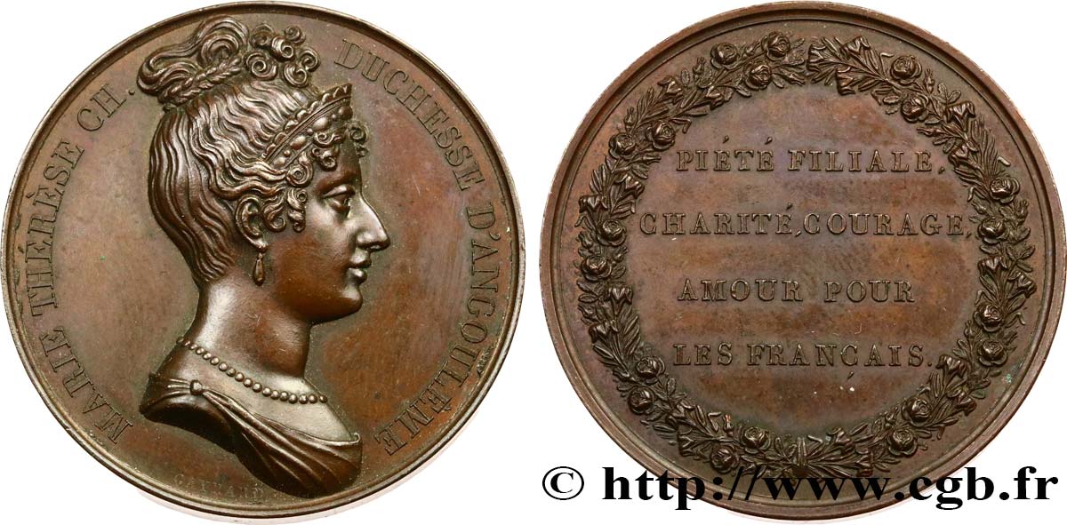 LOUIS XVIII Médaille, Marie-Thérèse Charlotte de France, Piété filiale AU