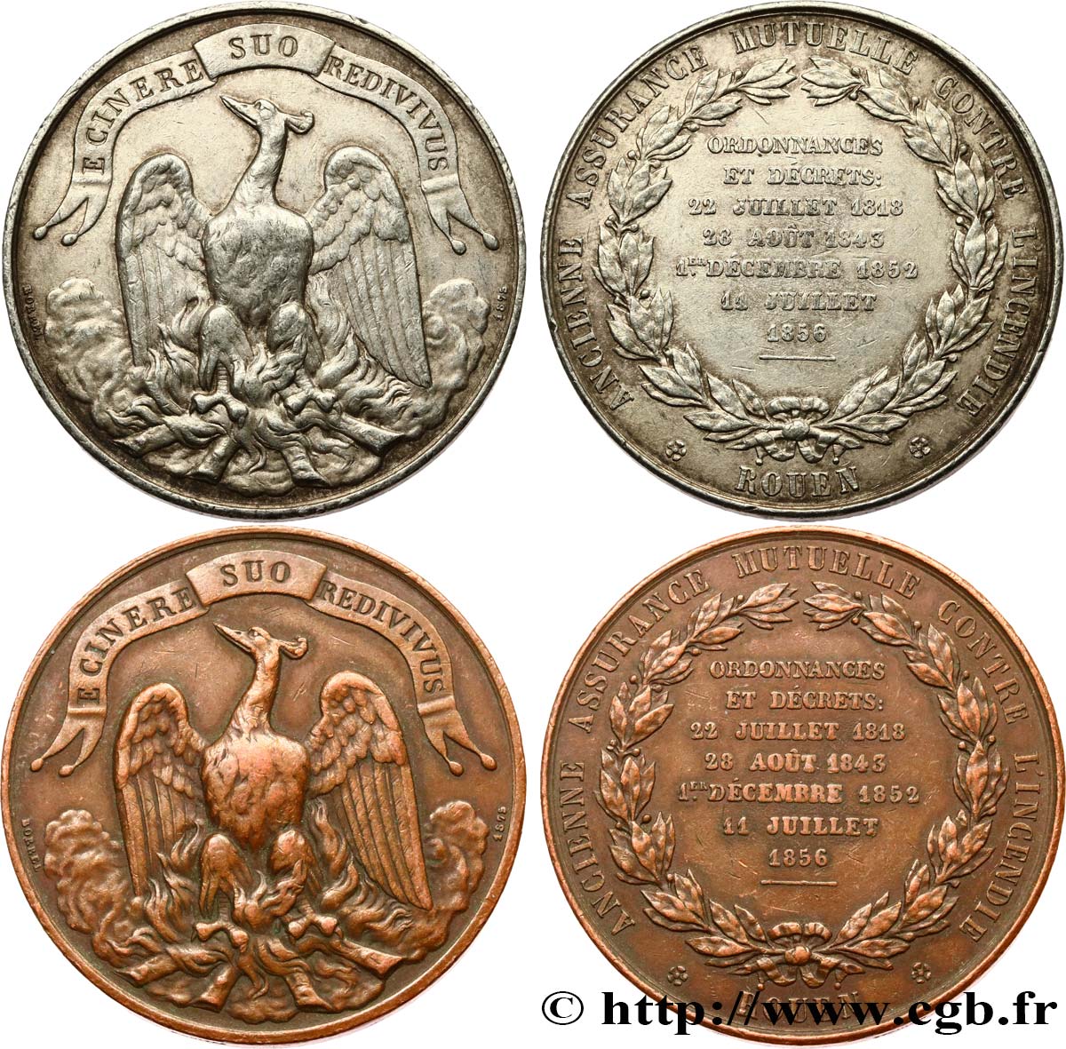 ASSURANCES Médaille, L’Ancienne Mutuelle contre l’incendie, lot de 2 ex. XF