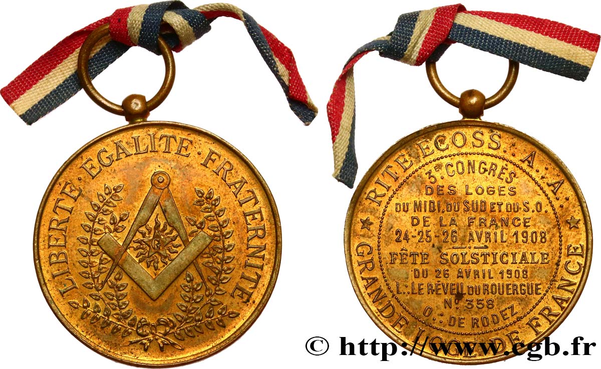 FREEMASONRY Médaille, Le réveil du Rouergue AU