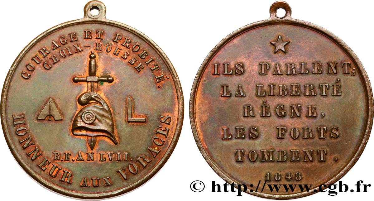 SECOND REPUBLIC Médaille, Société ouvrière Les Voraces AU