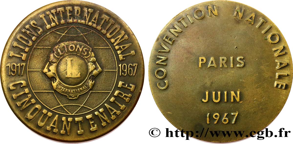 CINQUIÈME RÉPUBLIQUE Médaille, Cinquantenaire du Lions International TTB