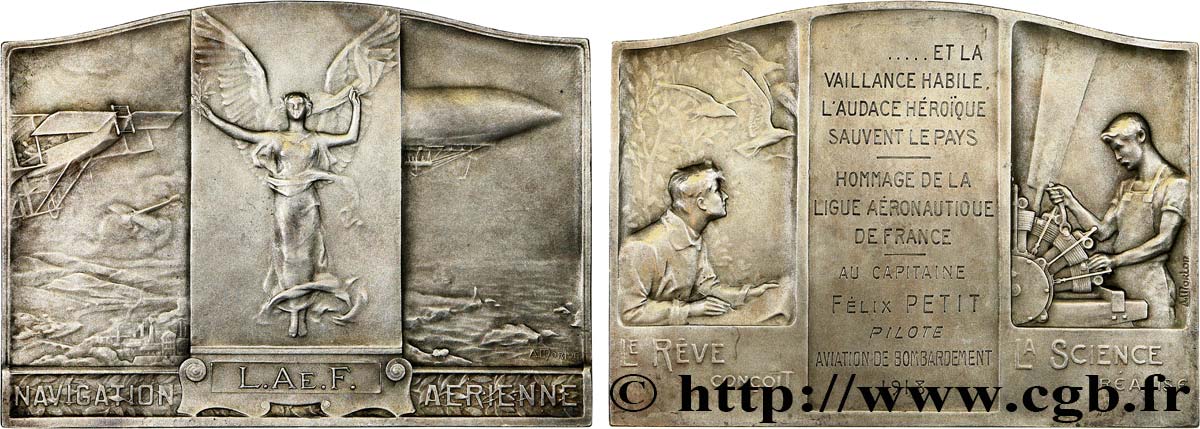 III REPUBLIC Plaquette, Hommage de la Ligue Aéronautique au Capitaine Félix Petit AU