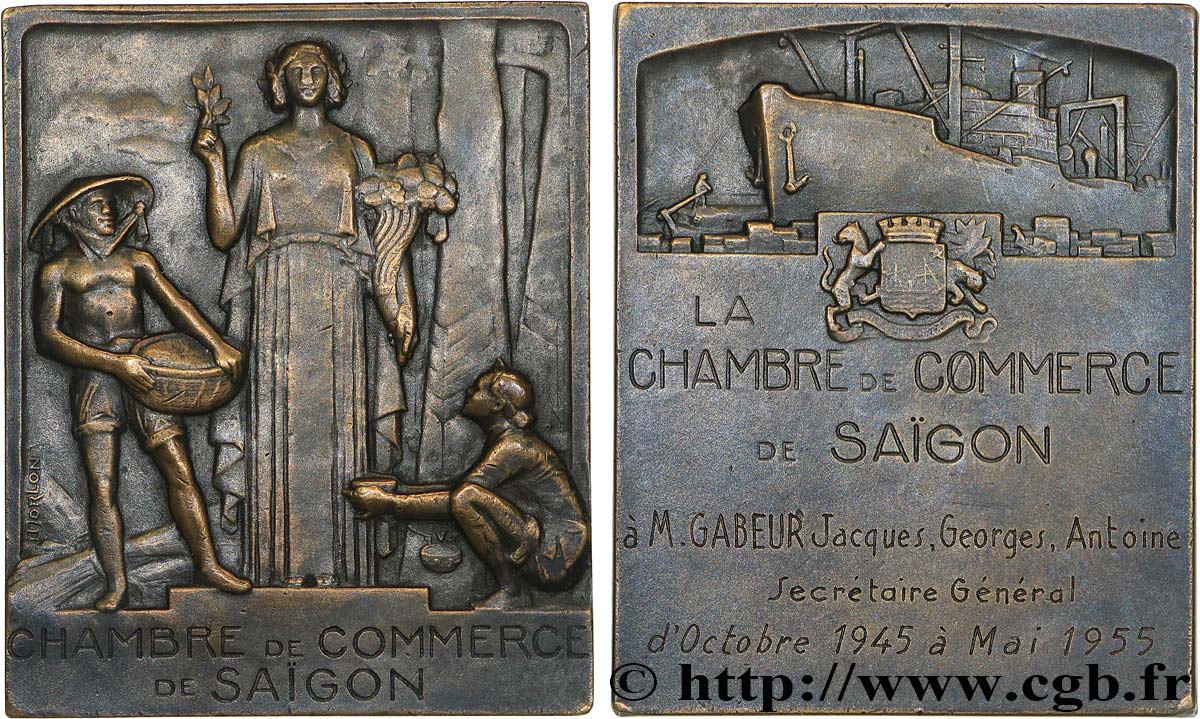 GOUVERNEMENT PROVISOIRE DE LA RÉPUBLIQUE FRANÇAISE - INDOCHINE FRANÇAISE Plaquette, Chambre de commerce de Saïgon TTB