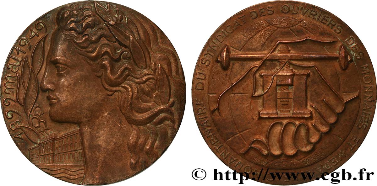 MONNAIE DE PARIS Médaille, Cinquantenaire du syndicat des ouvriers des monnaies et médailles SS