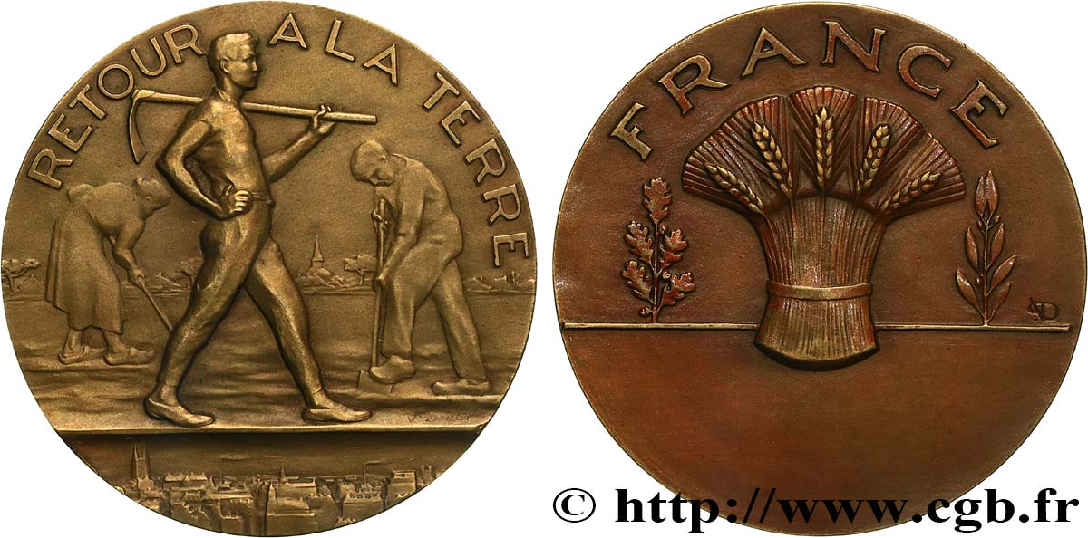 AGRICULTURAL, HORTICULTURAL, FISHING AND HUNTING SOCIETIES Médaille, Retour à la terre AU