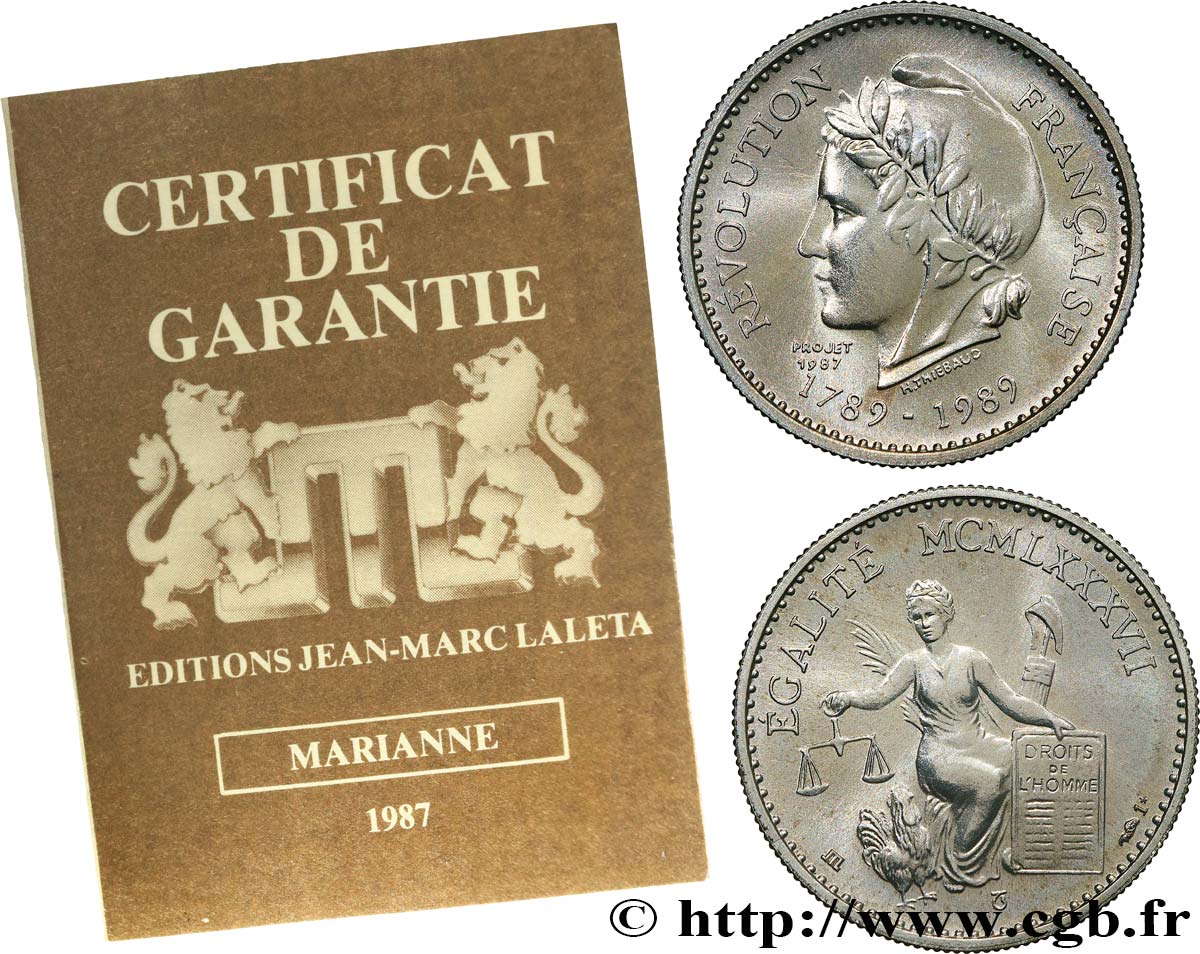 QUINTA REPUBLICA FRANCESA Médaille, Marianne et Déclaration des Droits de l’homme EBC