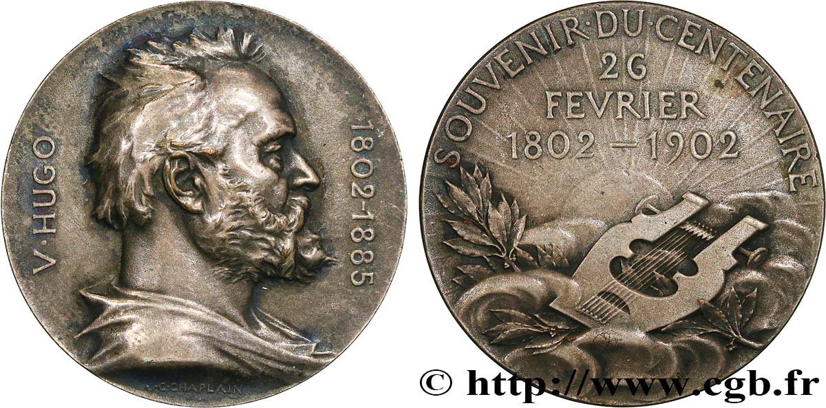 LITTÉRATURE : ÉCRIVAINS/ÉCRIVAINES - POÈTES Médaille, Souvenir du centenaire de Victor Hugo TTB