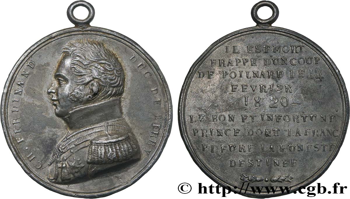 LUIS XVIII Médaille, Mort de Charles Ferdinand duc de Berry MBC